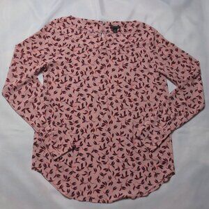 ANN TAYLOR womens PINK blouse TOP rose BOATNECK long sleeve LEAVES shirt SIZE XS